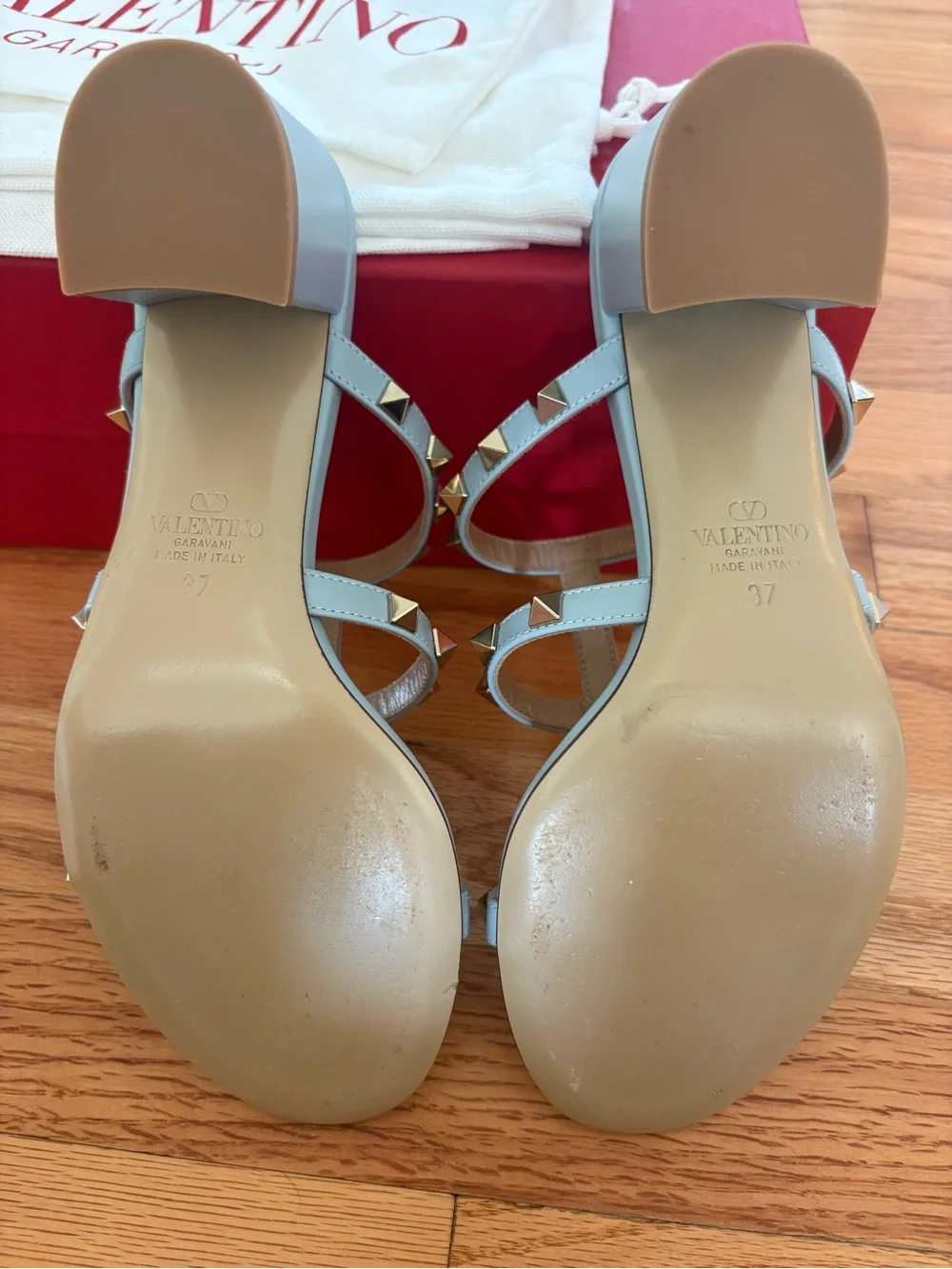 Valentino Garavani Rockstud Block Heel sandals in light blue
